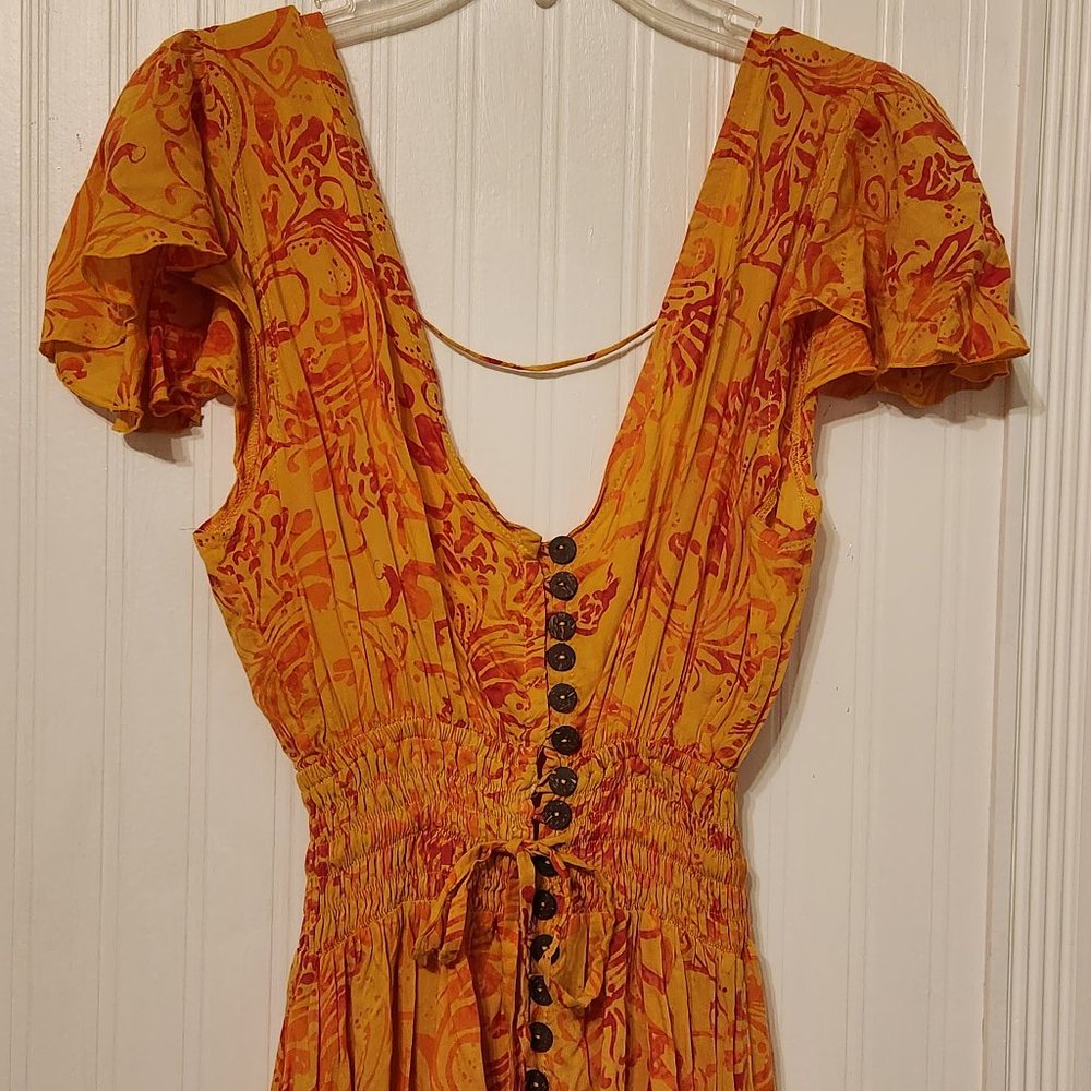 TIARE HAWAII Yellow Orange Button Front Open Back Hi Low Dress, Coverup -NWT - Picture 4 of 10